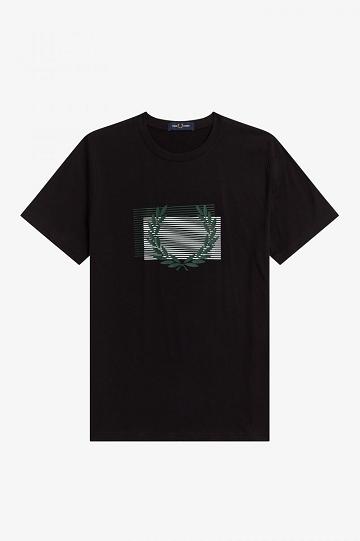 Black Fred Perry Glitch Graphic Men's T Shirts | PH 1673UZGT